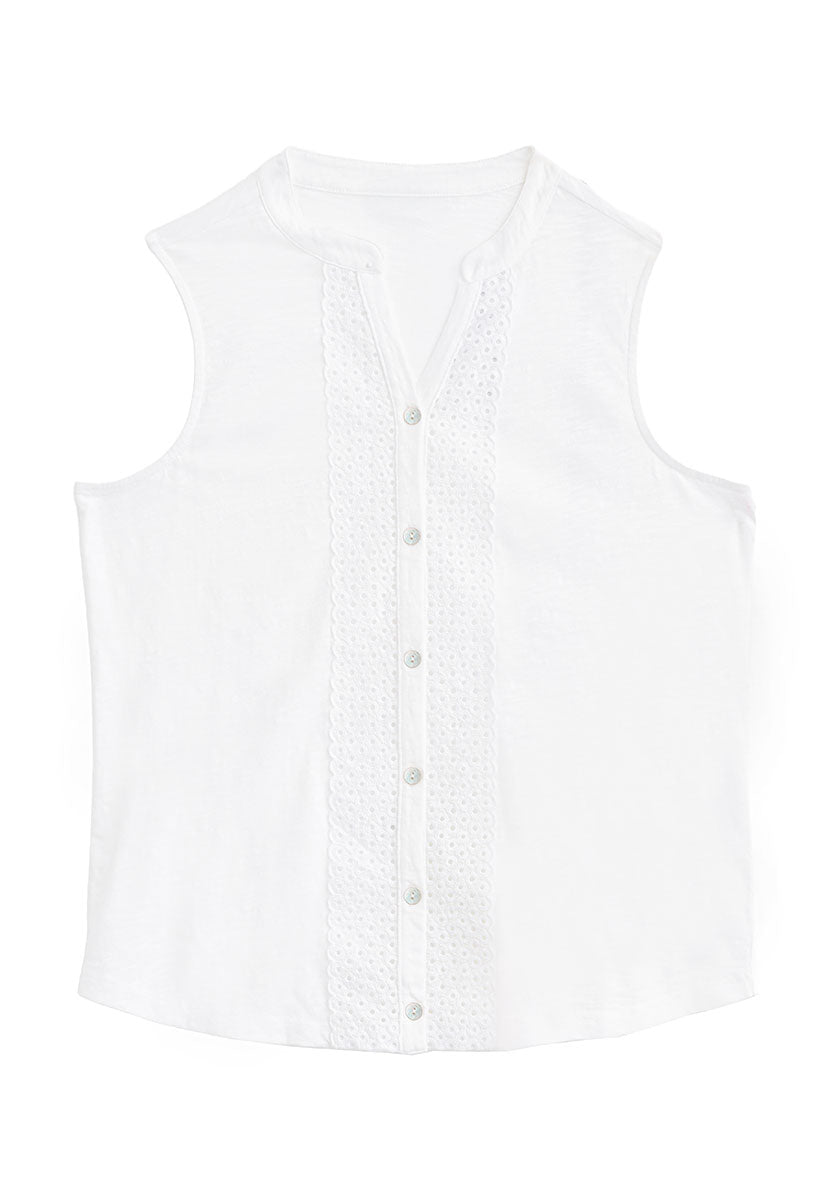 Brianna Sleeveless Embroidered Jersey Cotton Top - White