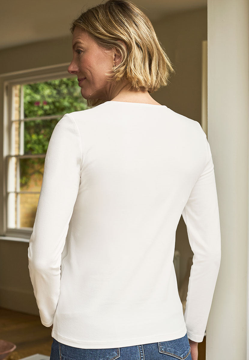 Brodie Long Sleeve Double Layered Jersey Top - Ivory