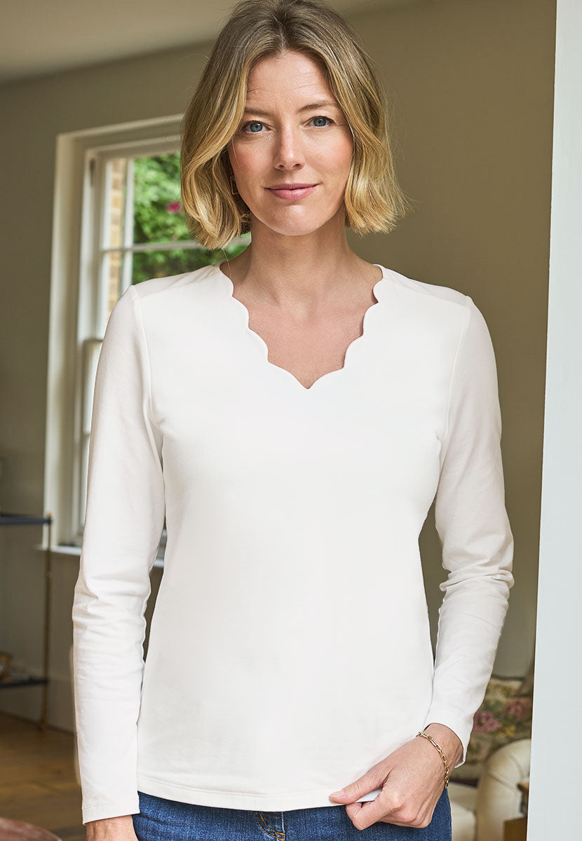 Brodie Long Sleeve Double Layered Jersey Top - Ivory