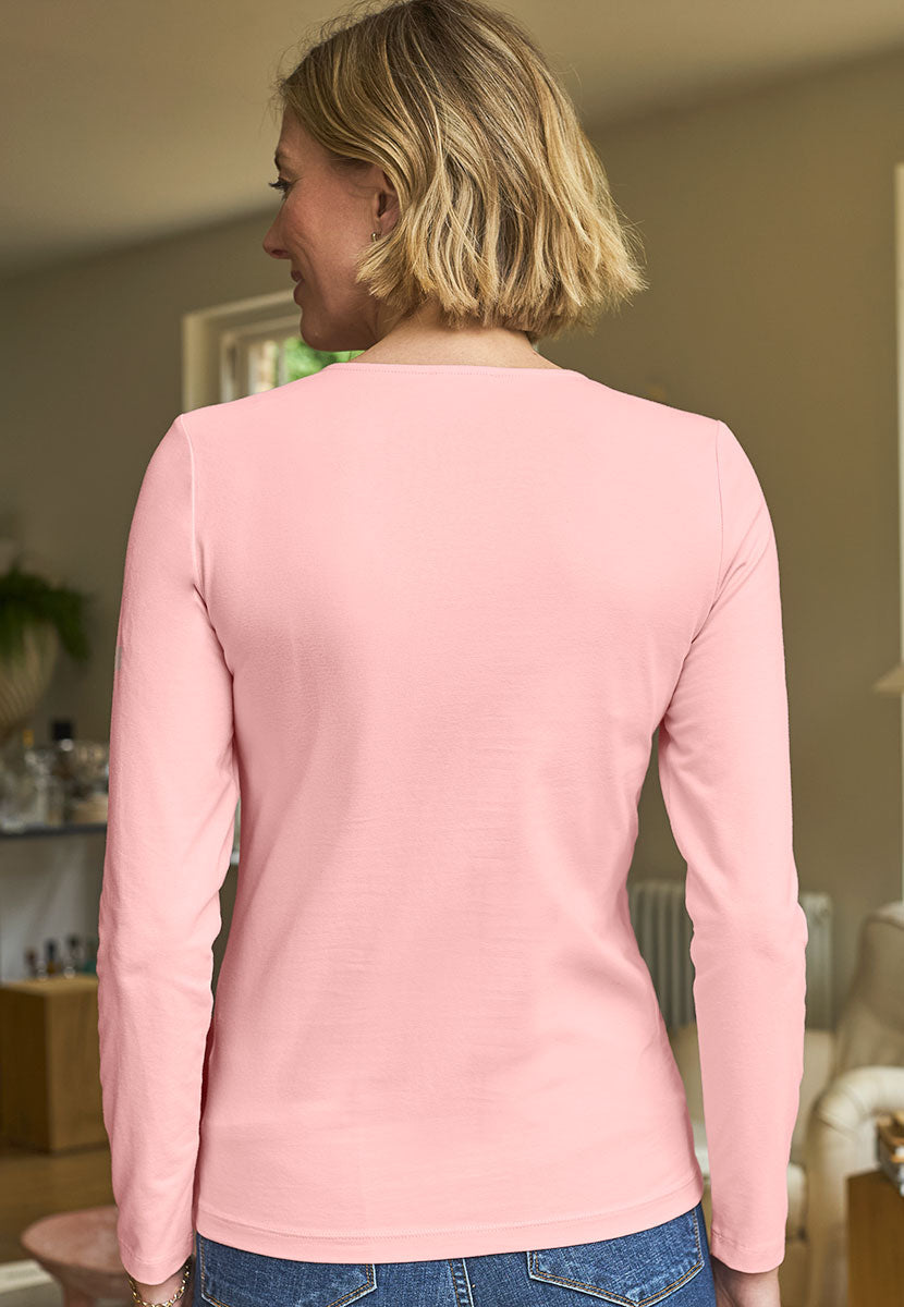 Brodie Long Sleeve Double Layered Jersey Top - Soft Pink