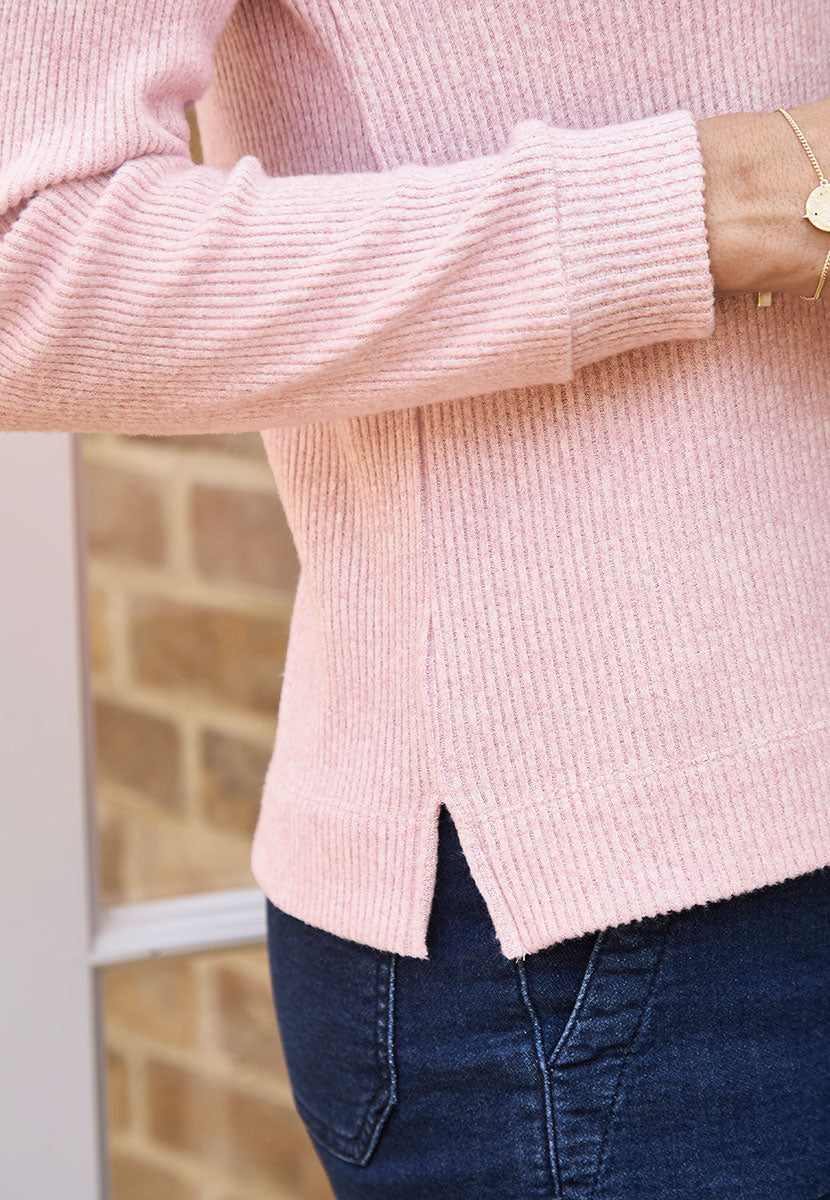 Brooke Round Neck Long Sleeve Sweatshirt - Rose Marl Detail View