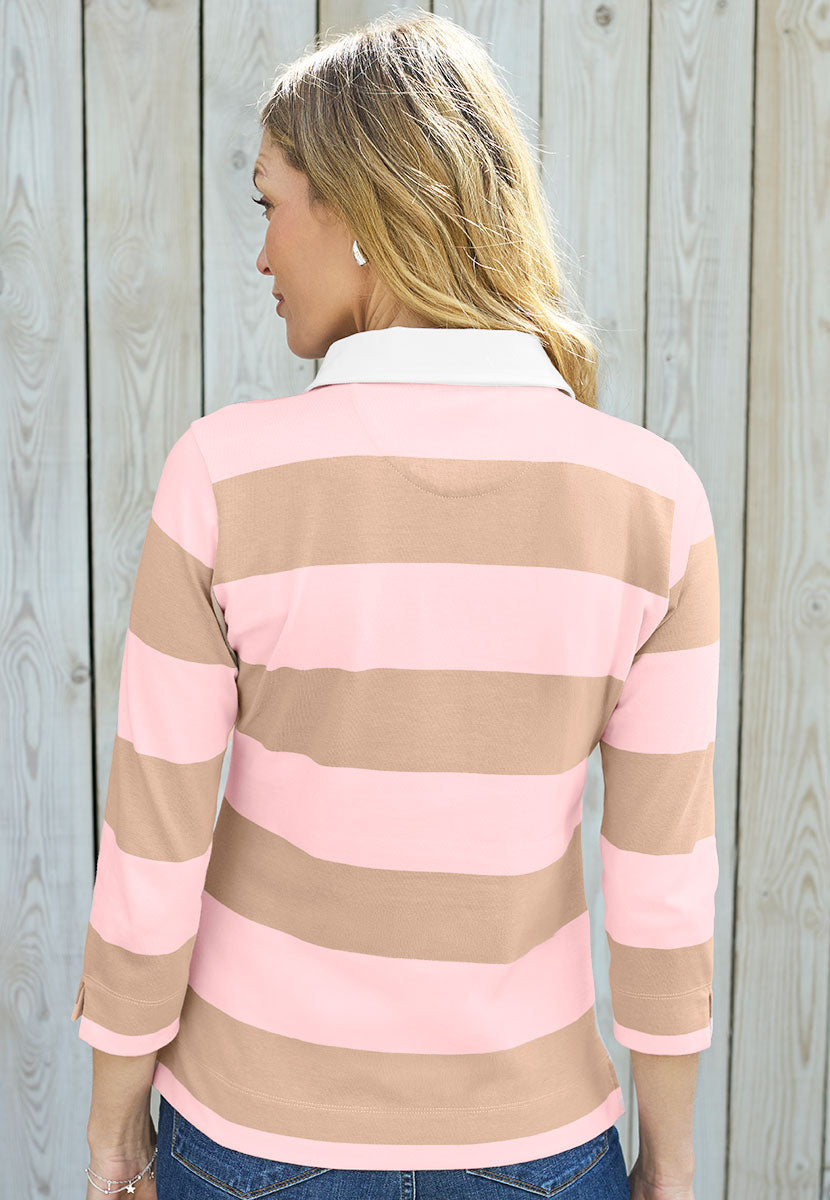Camelia Twill Collared Rugby Top - Pink Stripe
