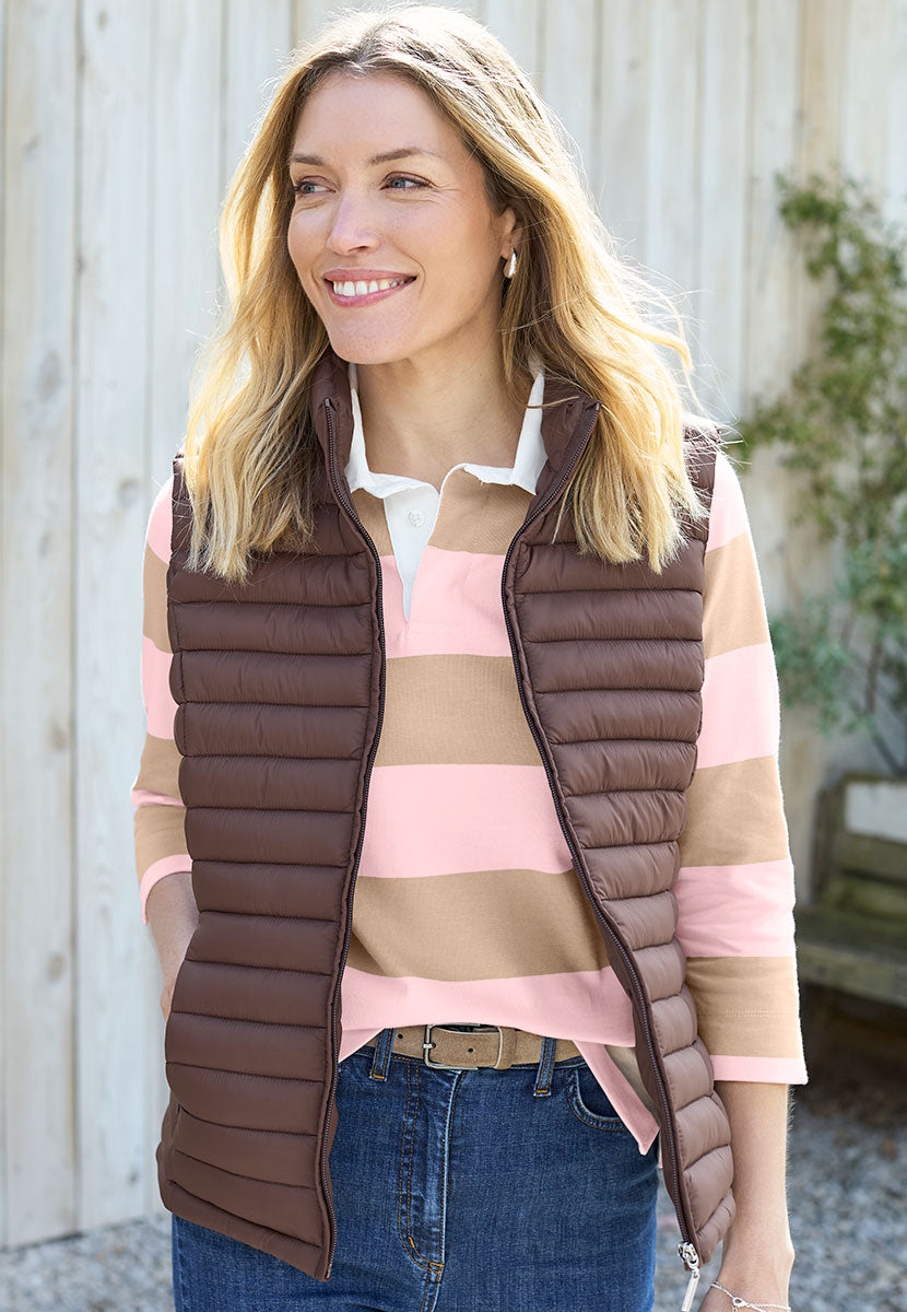 Camelia Twill Collared Rugby Top - Pink Stripe
