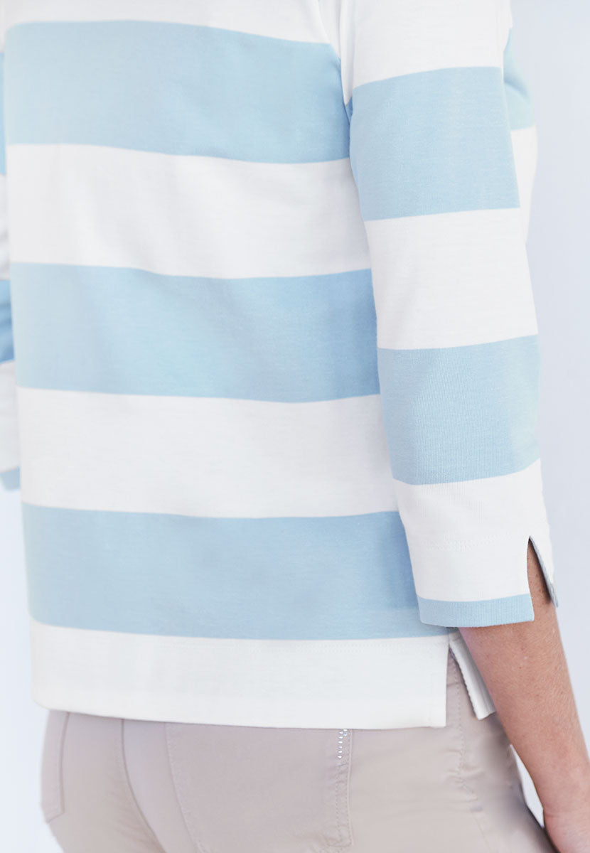 Camelia Twill Collared Rugby Top - Blue Stripe
