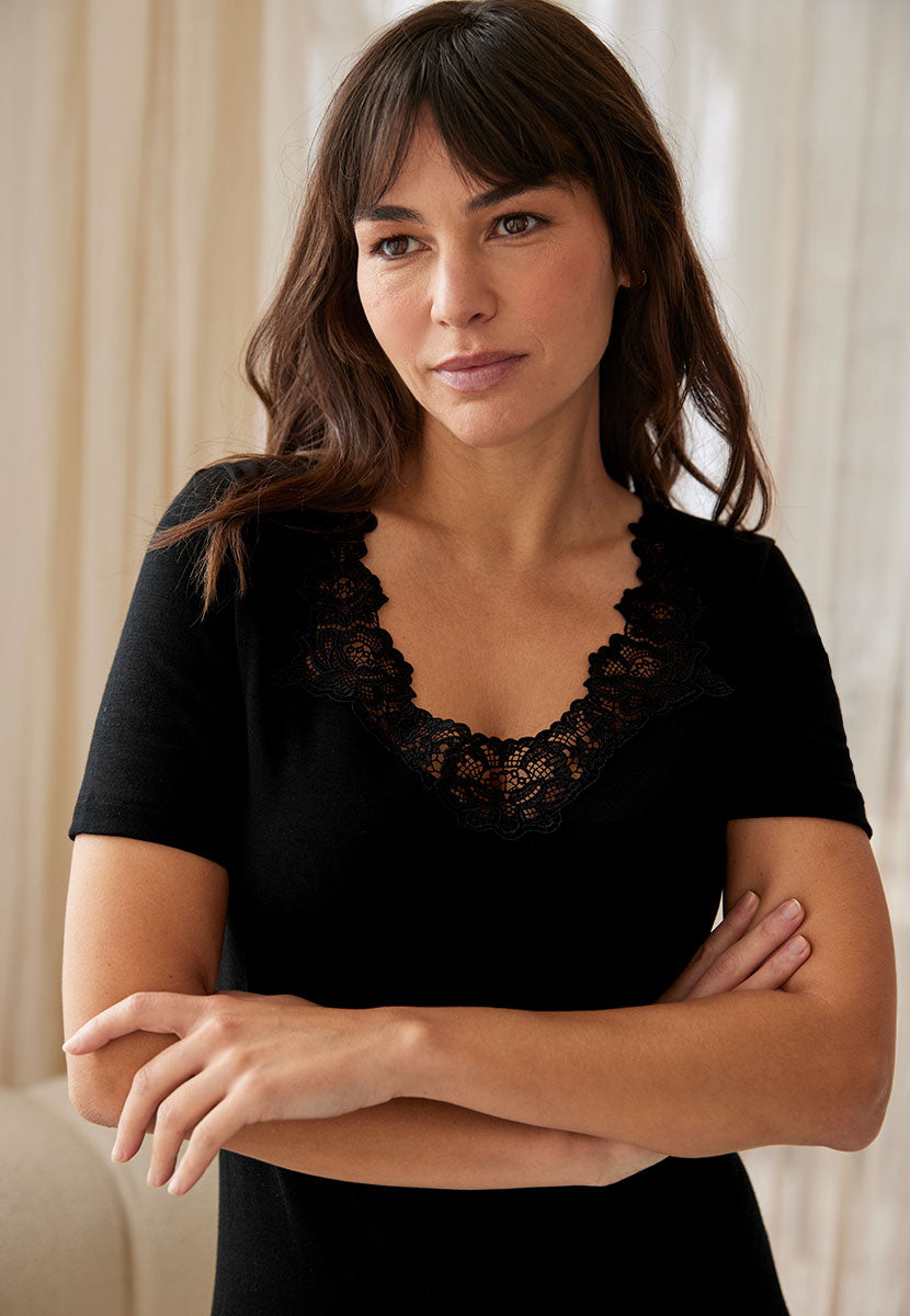 Carla Merino Short Sleeve Vest Black Front Alternative View
