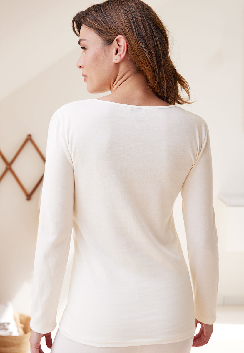 Carla Merino Long Sleeve Vest - Ivory Back View
