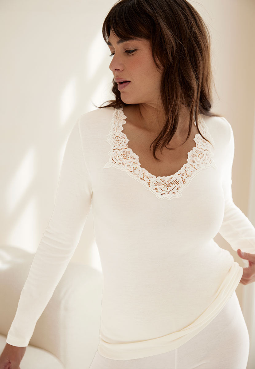 Carla Merino Long Sleeve Vest Ivory Front View
