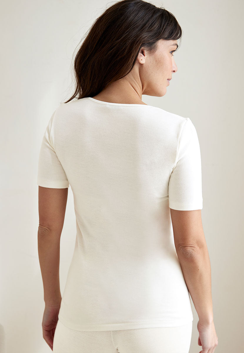 Carla Merino Short Sleeve Vest Ivory Back View