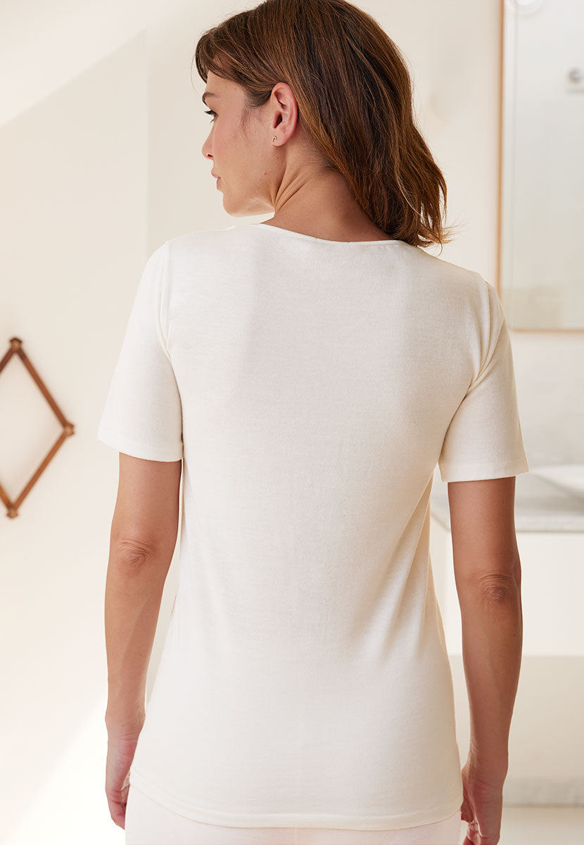 Carla Merino Short Sleeve Vest - Ivory Back View