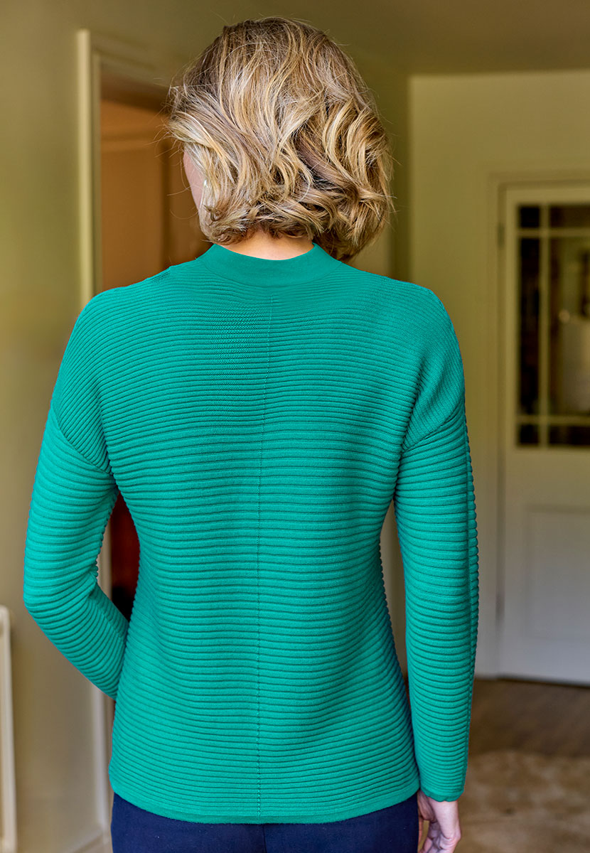 Caroline Ottoman Rib Knit Jumper - Sea Green Refined Relaxed Dressing In Midweight Silky-Feel Blend Bardot Neckline Seam Detail Back View