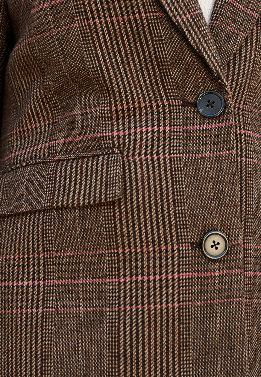 Cassie Tailored Check Coat - Neutral Check Detail View