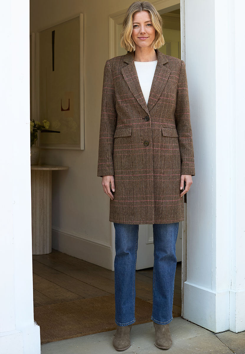 Cassie Tailored Check Coat - Neutral Check Front Alt View