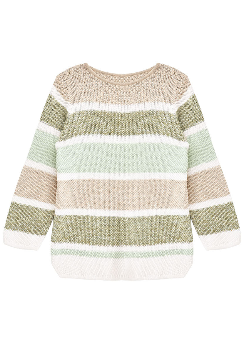 Catherine Pure Cotton Relaxed 3/4 Sleeve Jumper - Khaki Multi