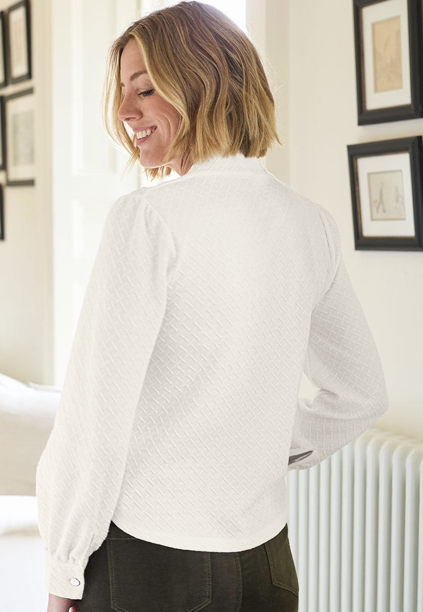 Charley Cuffed Long Sleeve Jacquard Top - Ivory