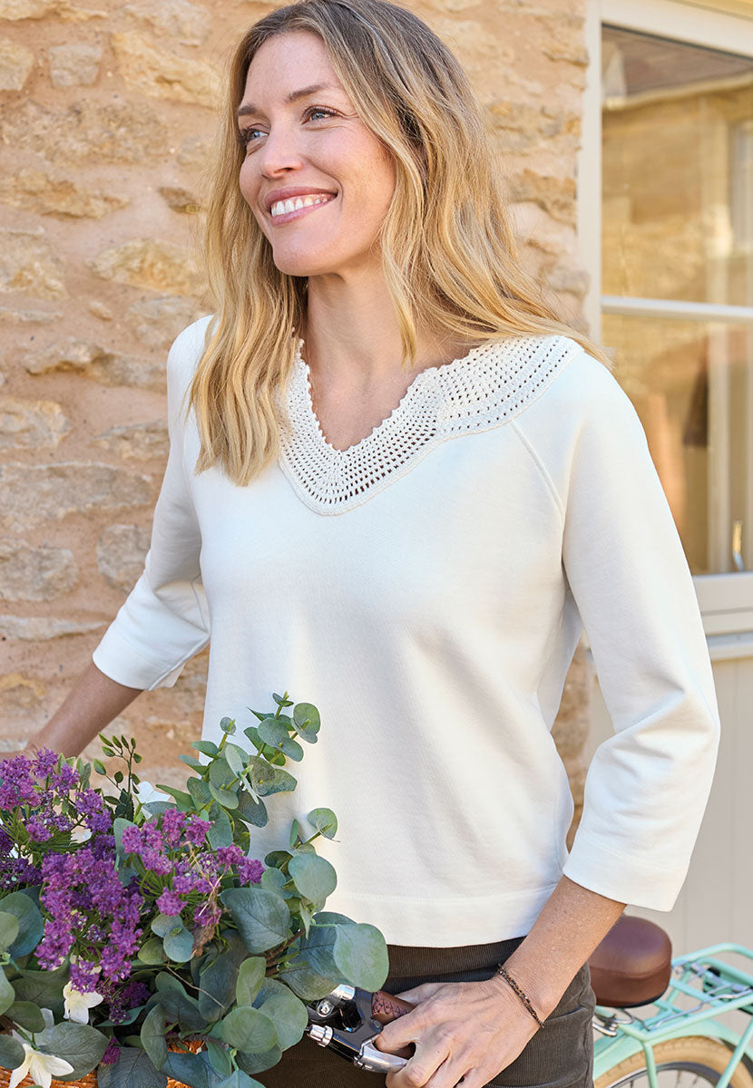Charlotte Pure Cotton Crochet Top - Ecru