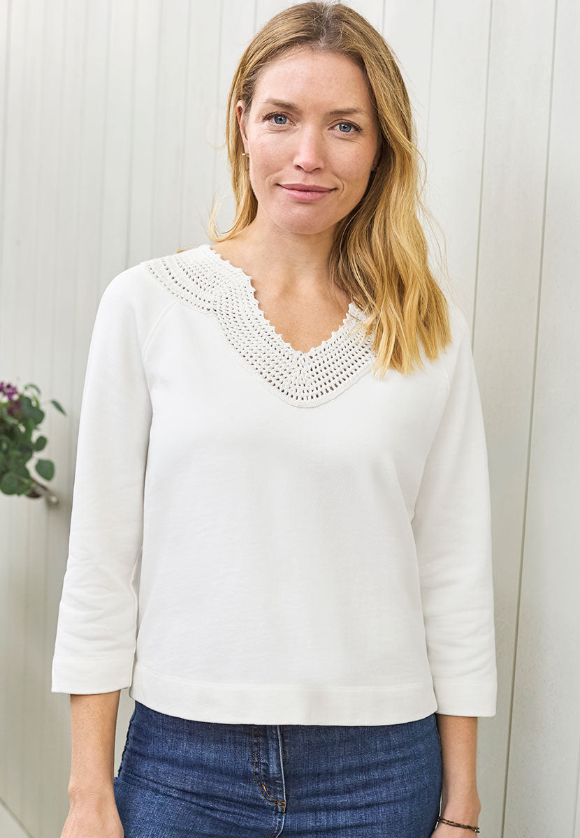 Charlotte Pure Cotton Crochet Top - Ecru