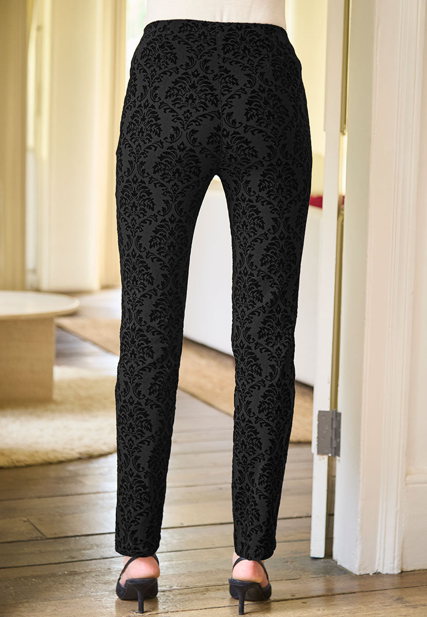 Chloe Easy-Fit Slim Leg Flocked Trouser - Black Back View
