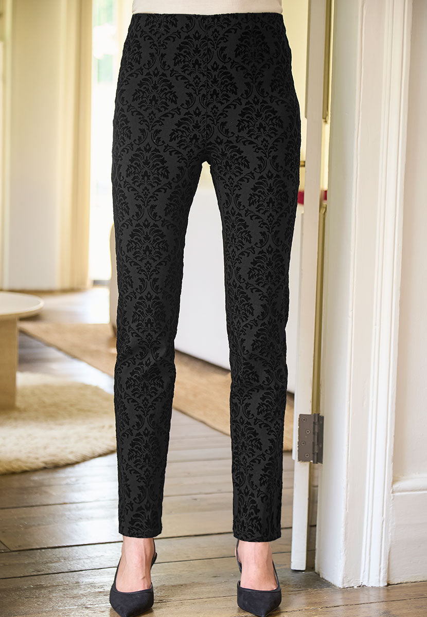 Chloe Easy-Fit Slim Leg Flocked Trouser - Black Front Alt View