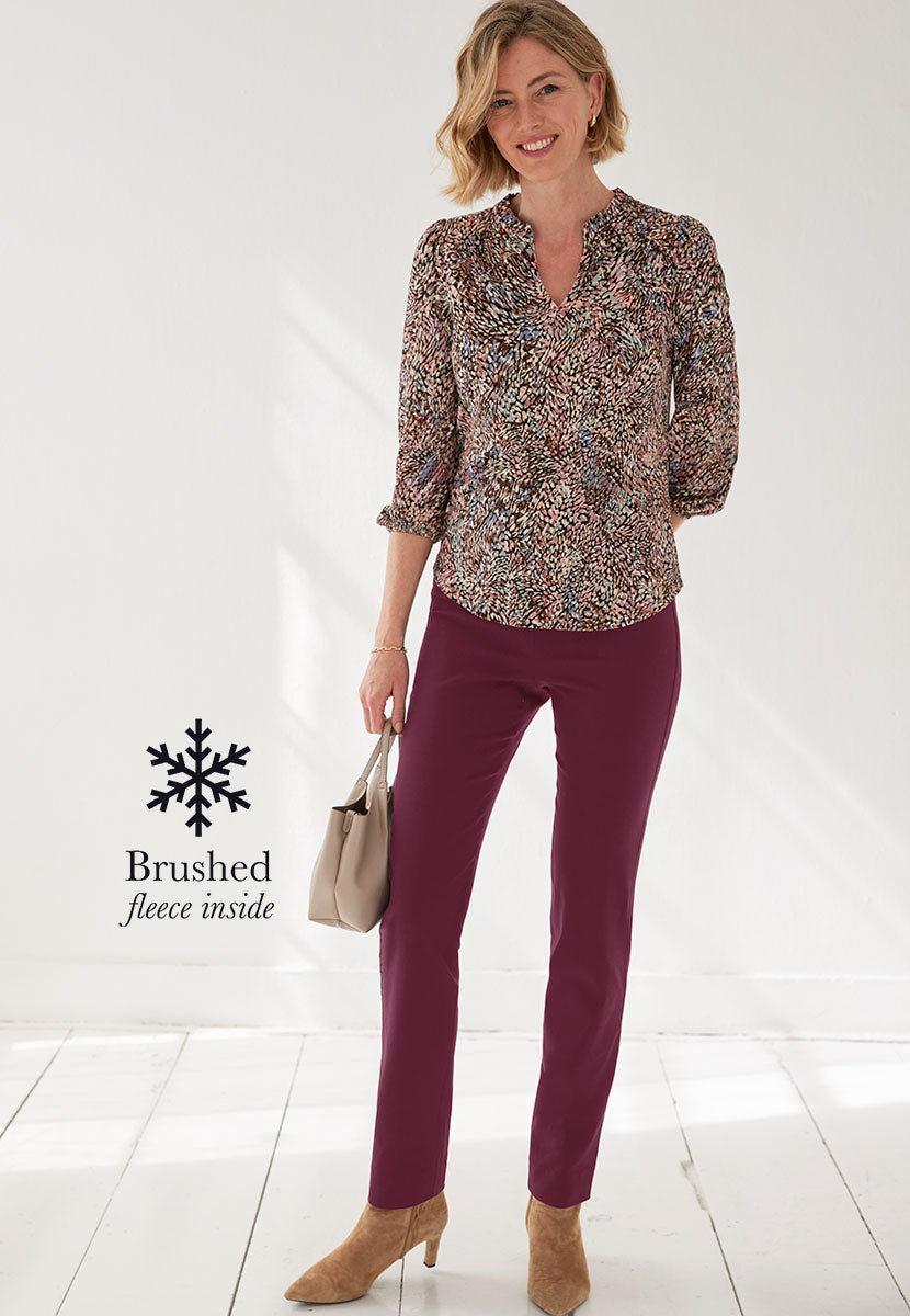 Chloe Fleece Lined Trouser  - Bordeaux Front View