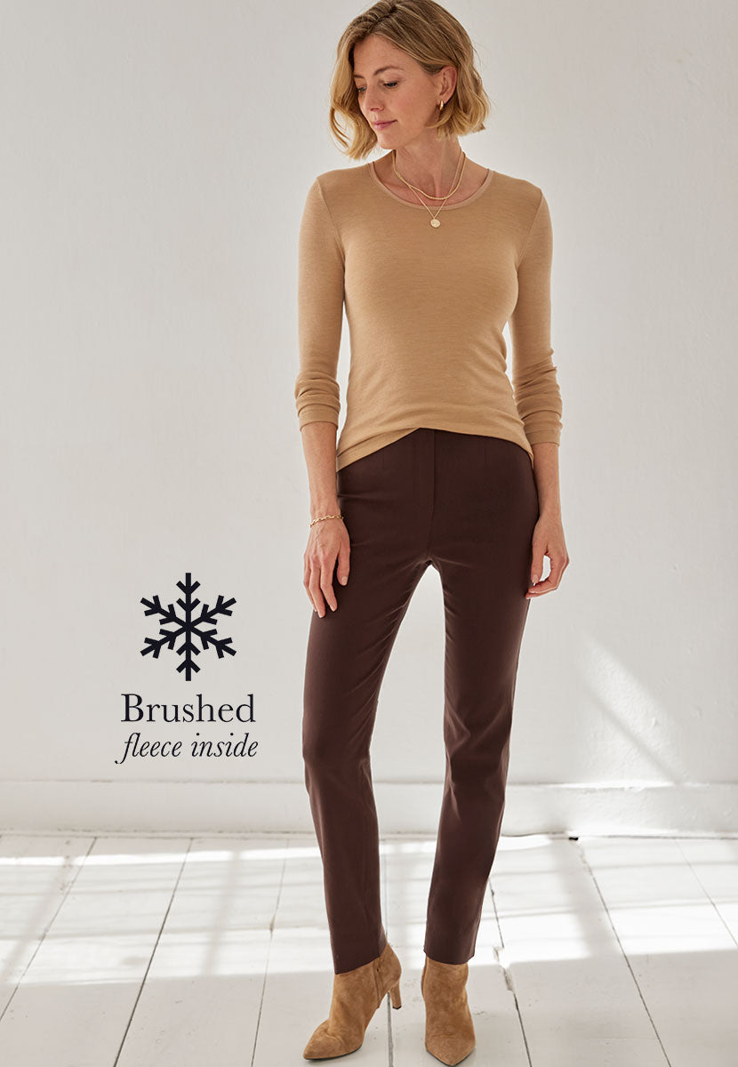 Chloe Fleece Lined Trouser  - Chocolate