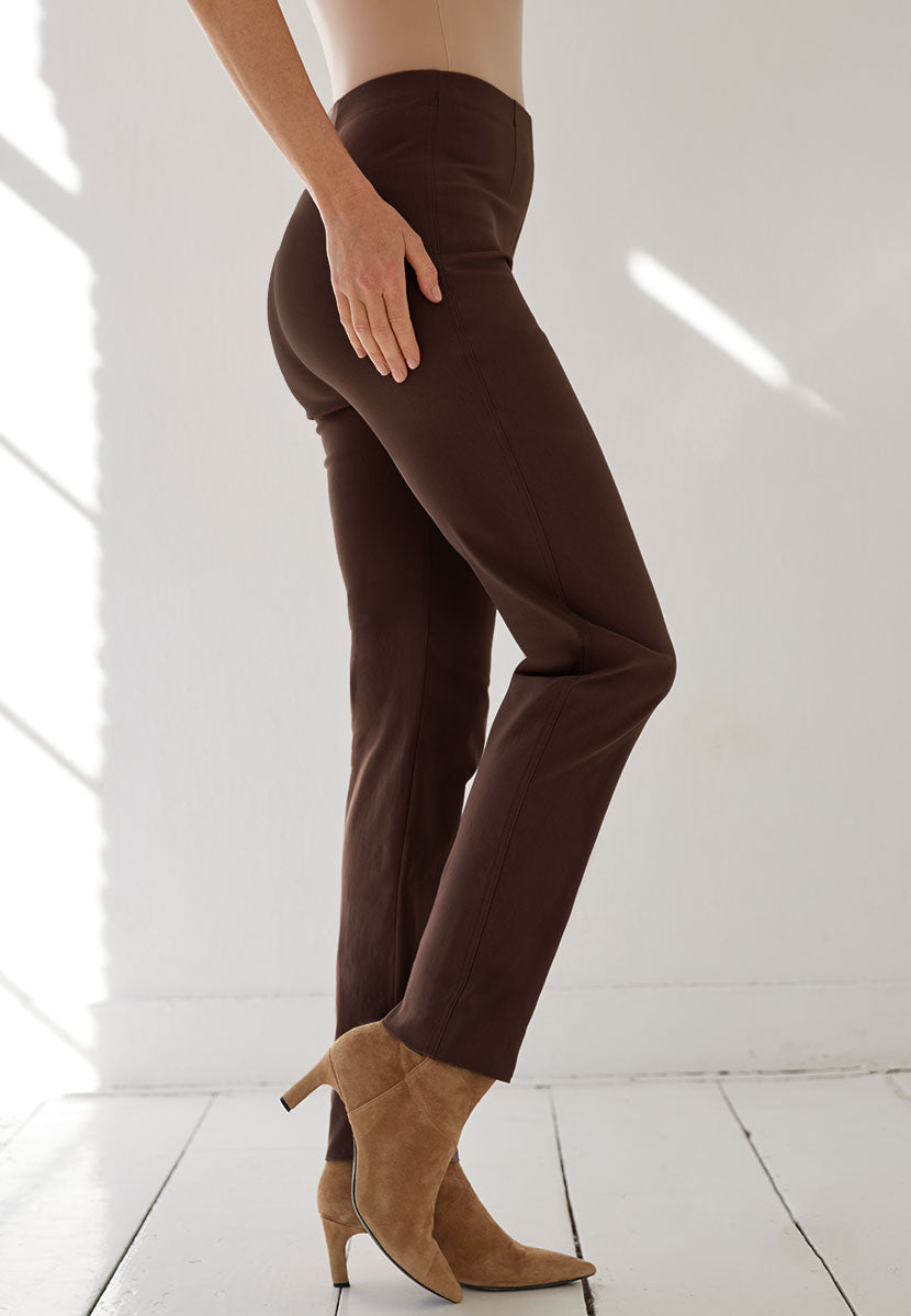 Chloe Fleece Lined Trouser - Chocolate Side View