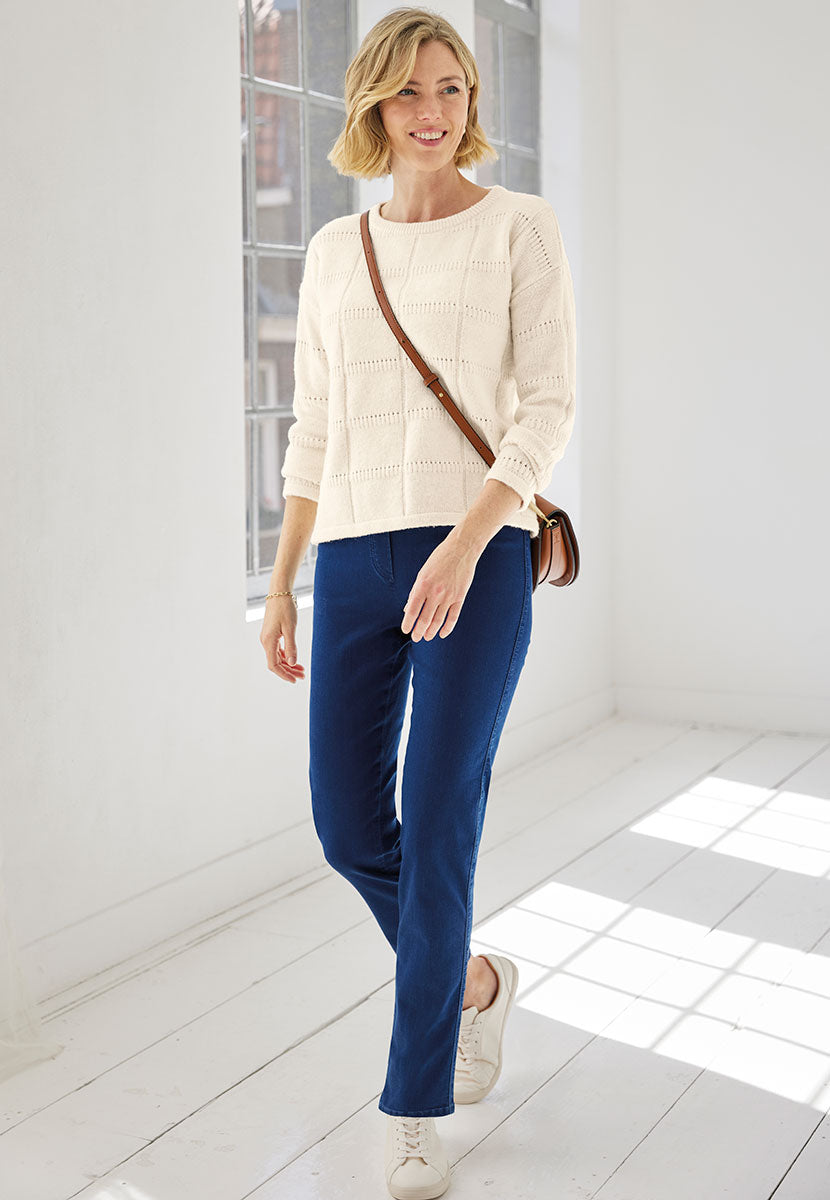 Chloe Easy Fit Slim Leg Trouser - Dark Denim Front View