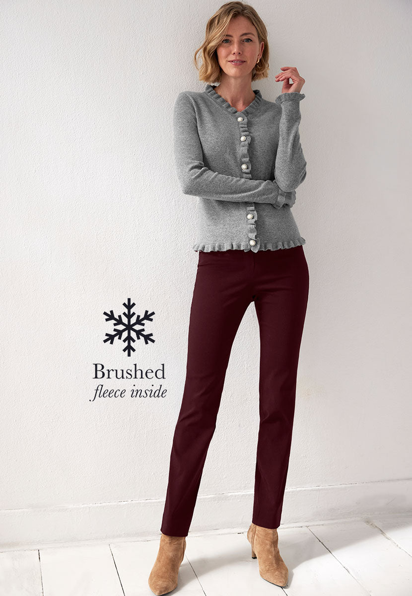Chloe Fleece Lined Trouser - Dark Berry Front View