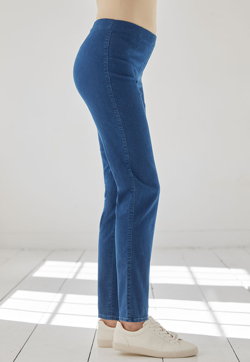Chloe Easy Fit Slim Leg Trouser - Denim Side View