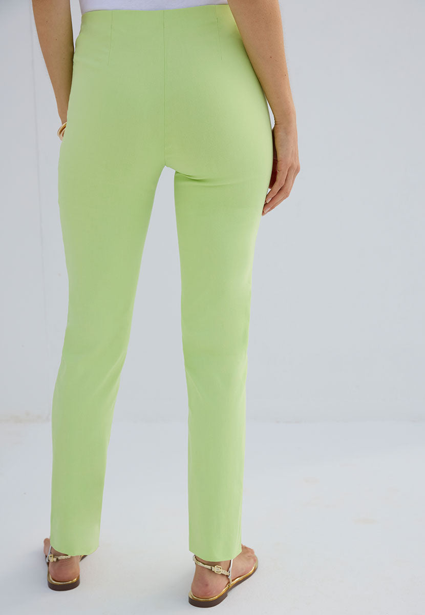  Chloe Easy Fit Trouser - Limeade Green Stretch Waist Faux Fly Stitch Detail Back View