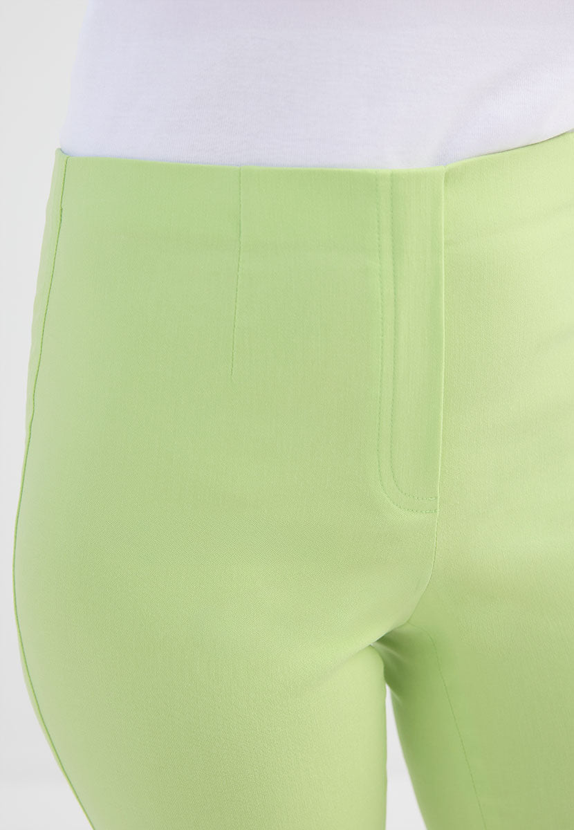 Chloe Easy Fit Trouser - Limeade Green Stretch Waist Faux Fly Stitch Detail Close View