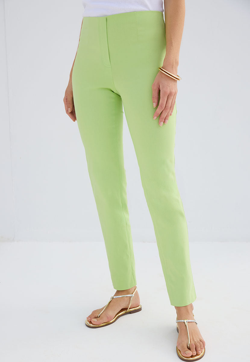 Chloe Easy Fit Trouser - Limeade Green Stretch Waist Faux Fly Stitch Detail Front Alt