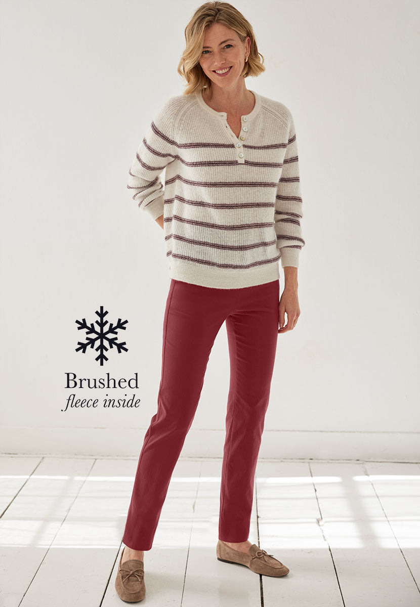 Chloe Fleece Lined Trouser - Rich Merlot Front View