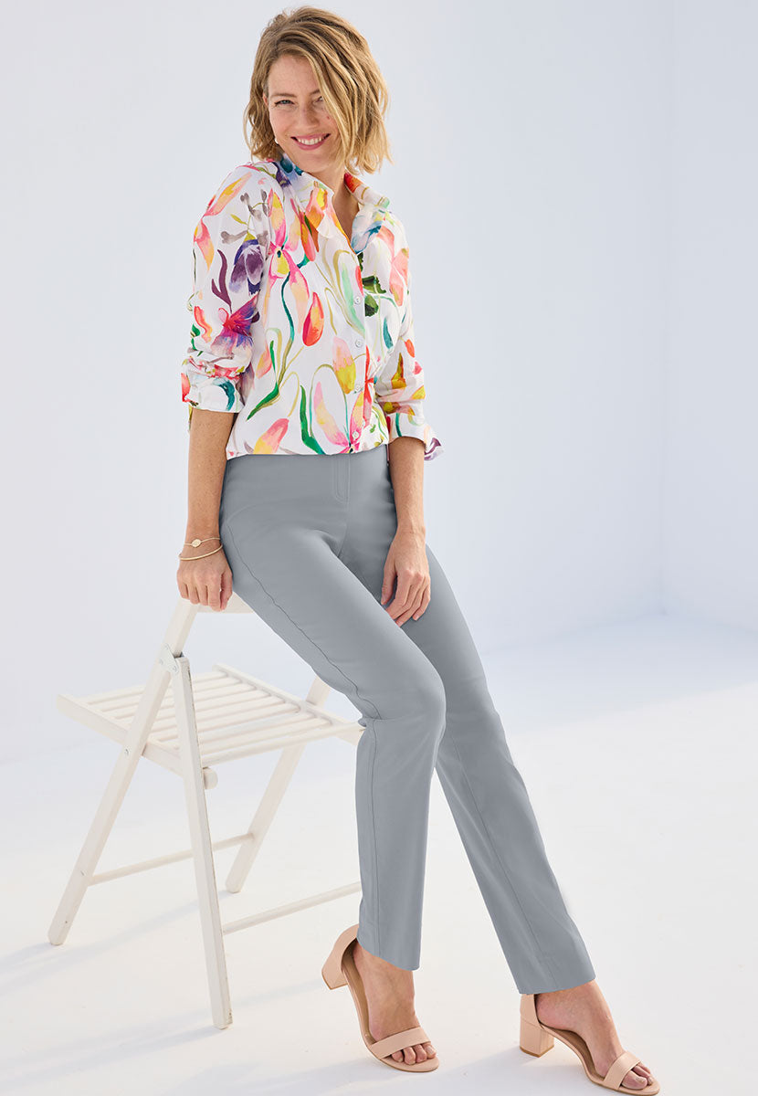 Chloe Easy Fit Slim Leg Trouser - Silver Grey
