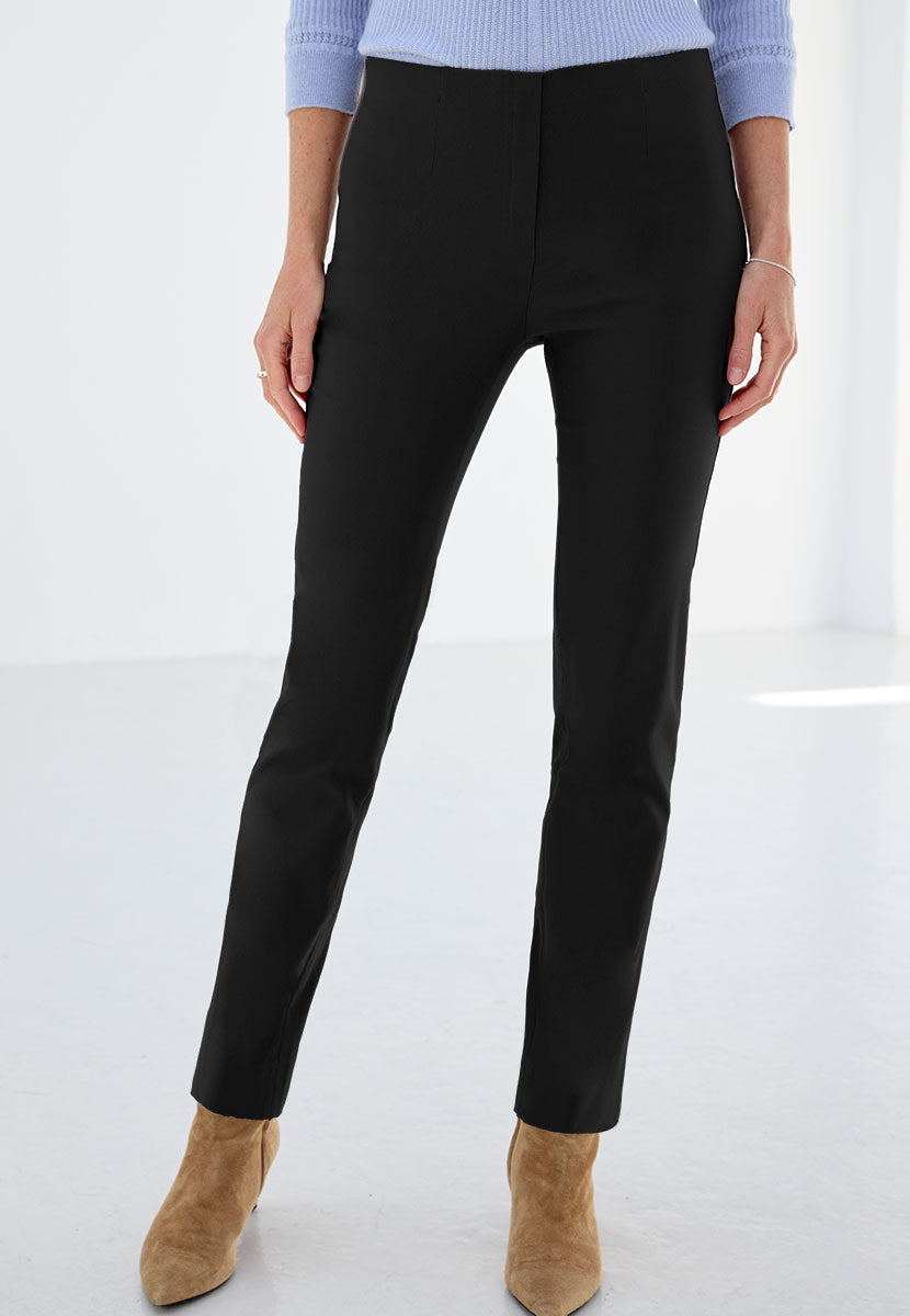 Chloe Easy Fit Slim Leg Trouser 31 Inch Leg - Black Best Seller Easy Fit Hidden Stretch Waistband and Flexible Fabric Smooth Pocket Free Finish Front Alt View