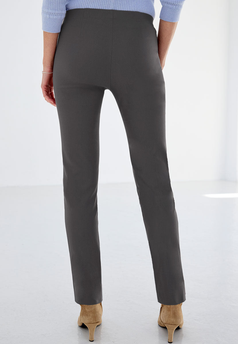 Chloe Easy Fit Slim Leg Trouser 29 Inch Leg - Deep Graphite Light Grey Best Seller Easy Fit Hidden Stretch Waistband and Flexible Fabric Smooth Pocket Free Finish Back View
