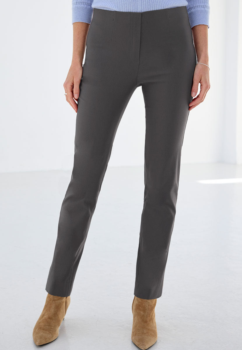 Chloe Easy Fit Slim Leg Trouser 29 Inch Leg - Deep Graphite Light Grey Best Seller Easy Fit Hidden Stretch Waistband and Flexible Fabric Smooth Pocket Free Finish Front Alt View