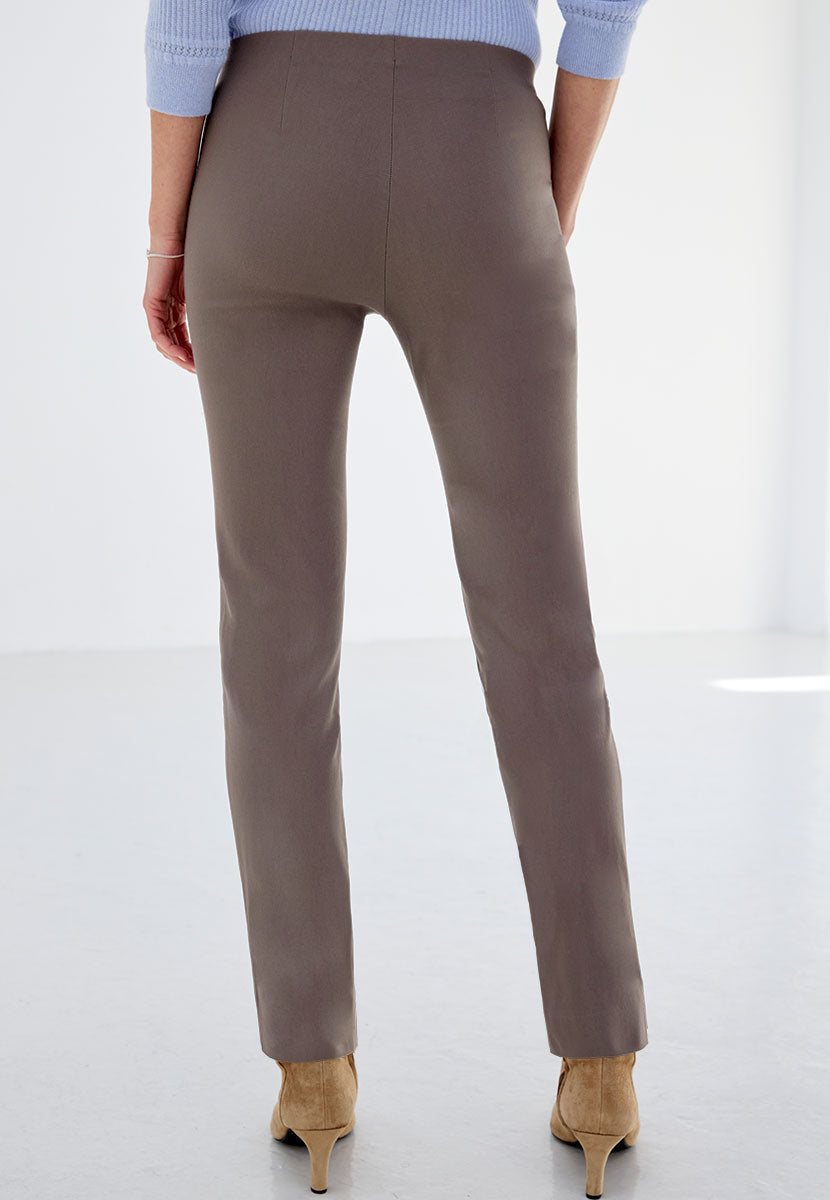 Chloe Easy Fit Slim Leg Trouser - Deep Stone Easy Pull on Style Hidden Stretch Waist Smooth Pocket Free Finish Back View