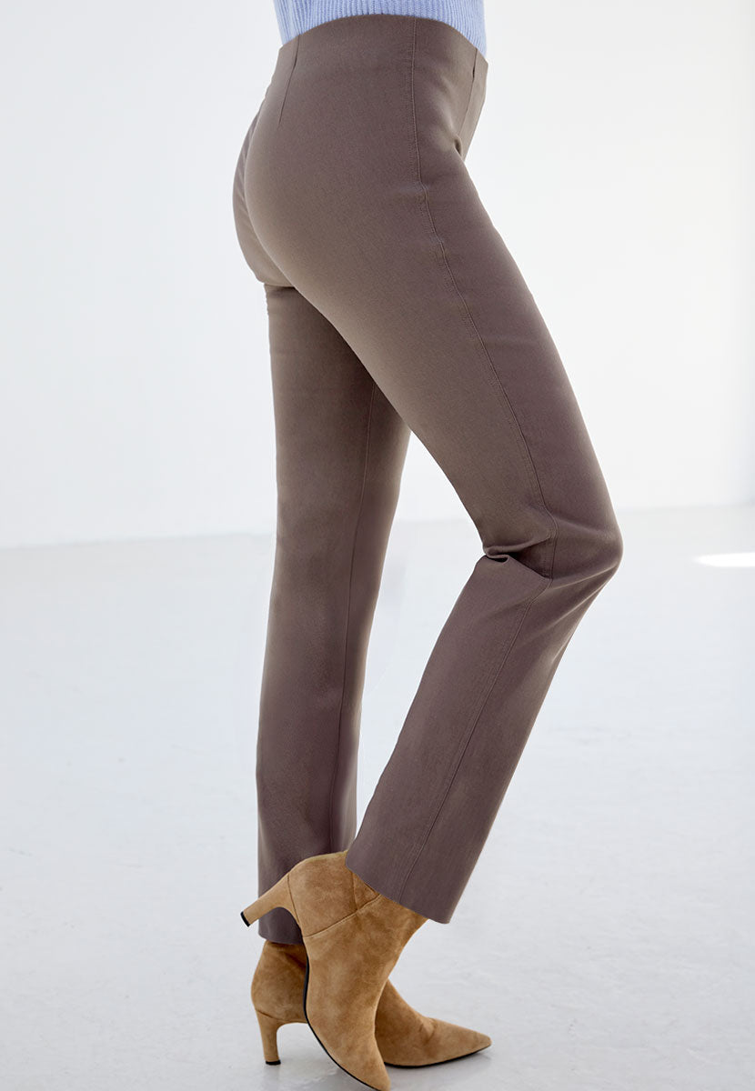 Chloe Easy Fit Slim Leg Trouser - Deep Stone Easy Pull on Style Hidden Stretch Waist Smooth Pocket Free Finish Side View