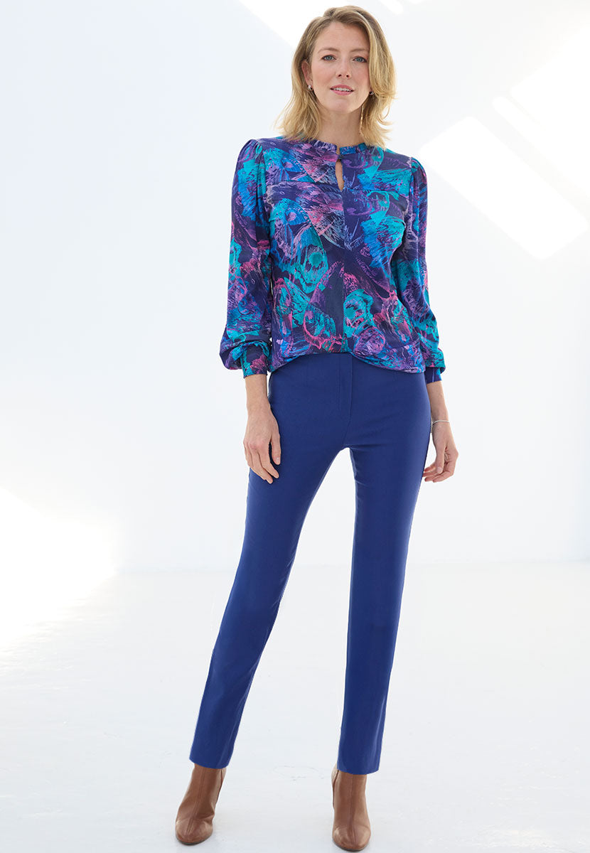 Chloe Easy Fit Slim Leg Trouser - Midnight Dark Blue Best Seller Easy Fit Hidden Stretch Waistband and Flexible Fabric Smooth Pocket Free Finish