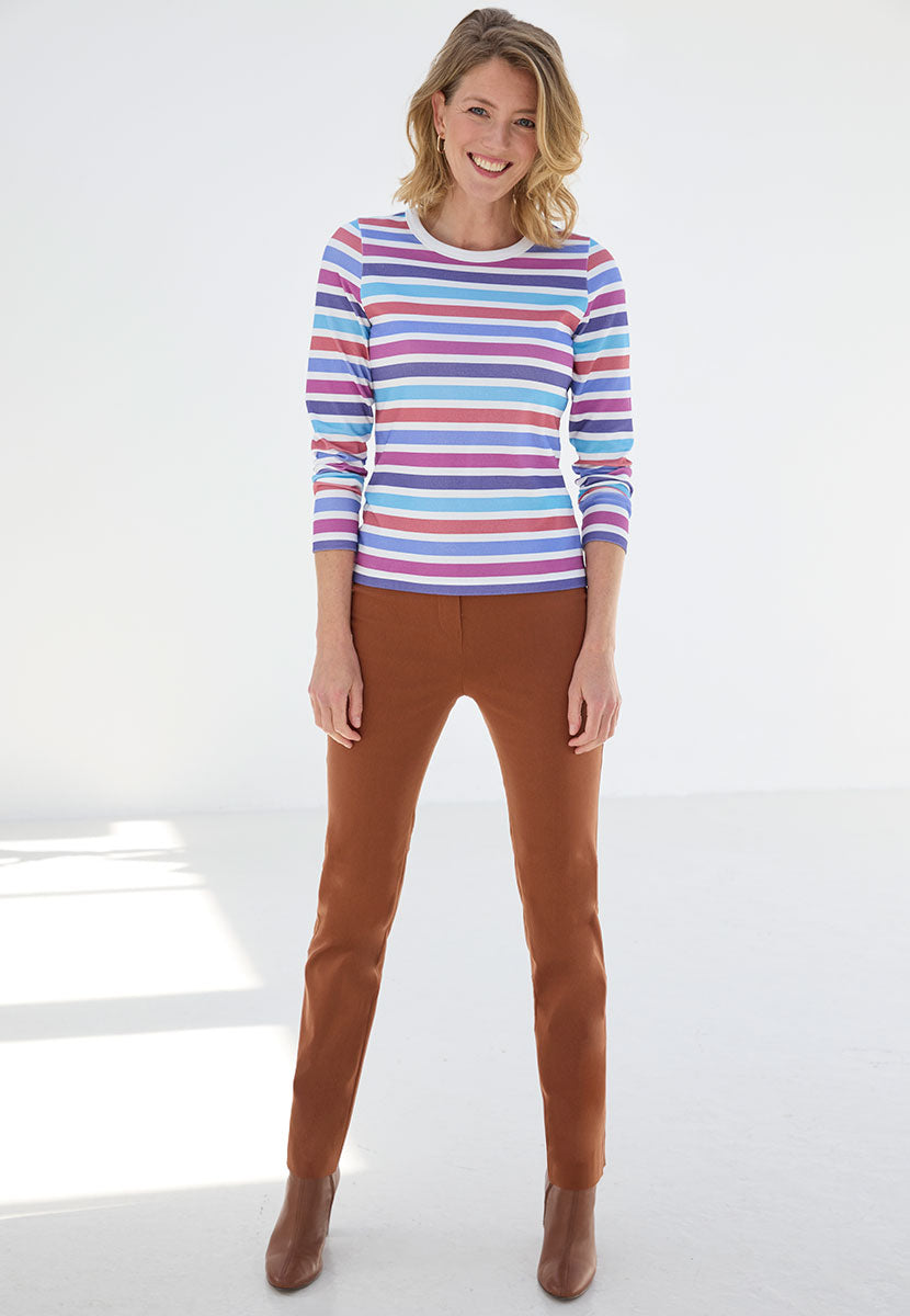 Chloe Easy Fit Slim Leg Trouser - Rich Amber Deep Orange Stretch Waist 27 Inch Leg Faux Fly Stitch Detail