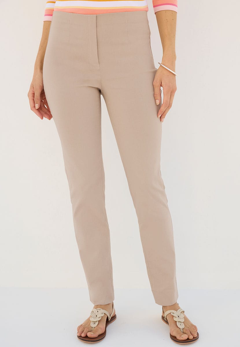 Chloe Slim Leg Easy Fit Trouser Soft Almond Natural with Hidden Stretch Waistband and Flexible Fabric Alt Shot