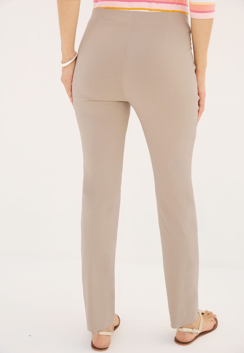 Chloe Slim Leg Easy Fit Trouser Soft Almond Natural with Hidden Stretch Waistband and Flexible Fabric BAck View