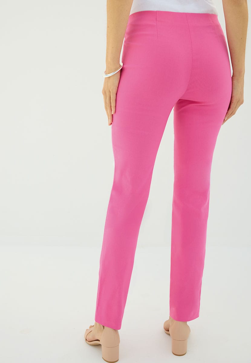 Chloe Slim Leg Easy Fit Trousers Summer Pink with Hidden Stretch Waistband and Flexible Fabric Back View
