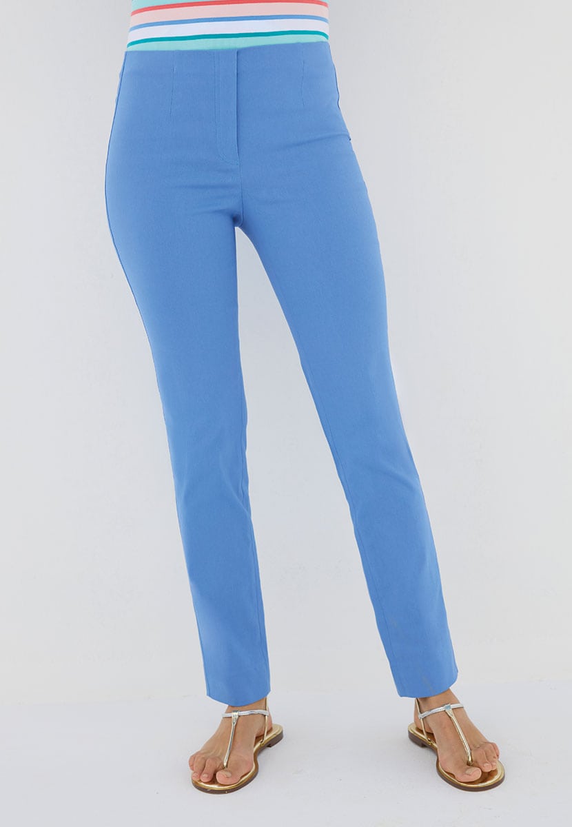 Chloe Slim Leg Easy Fit Trousers True Blue  with Hidden Stretch Waistband and Flexible Fabric 
