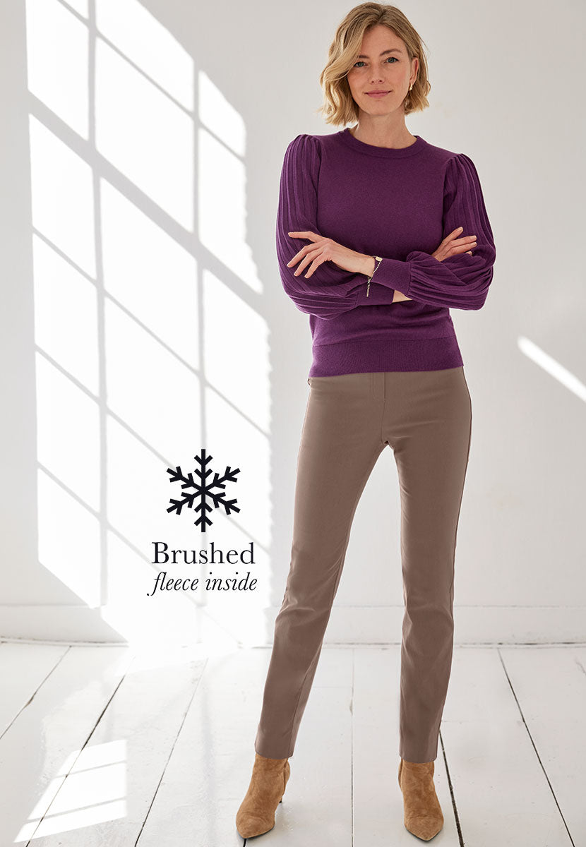 Chloe Fleece Lined Trouser - Walnut Front View