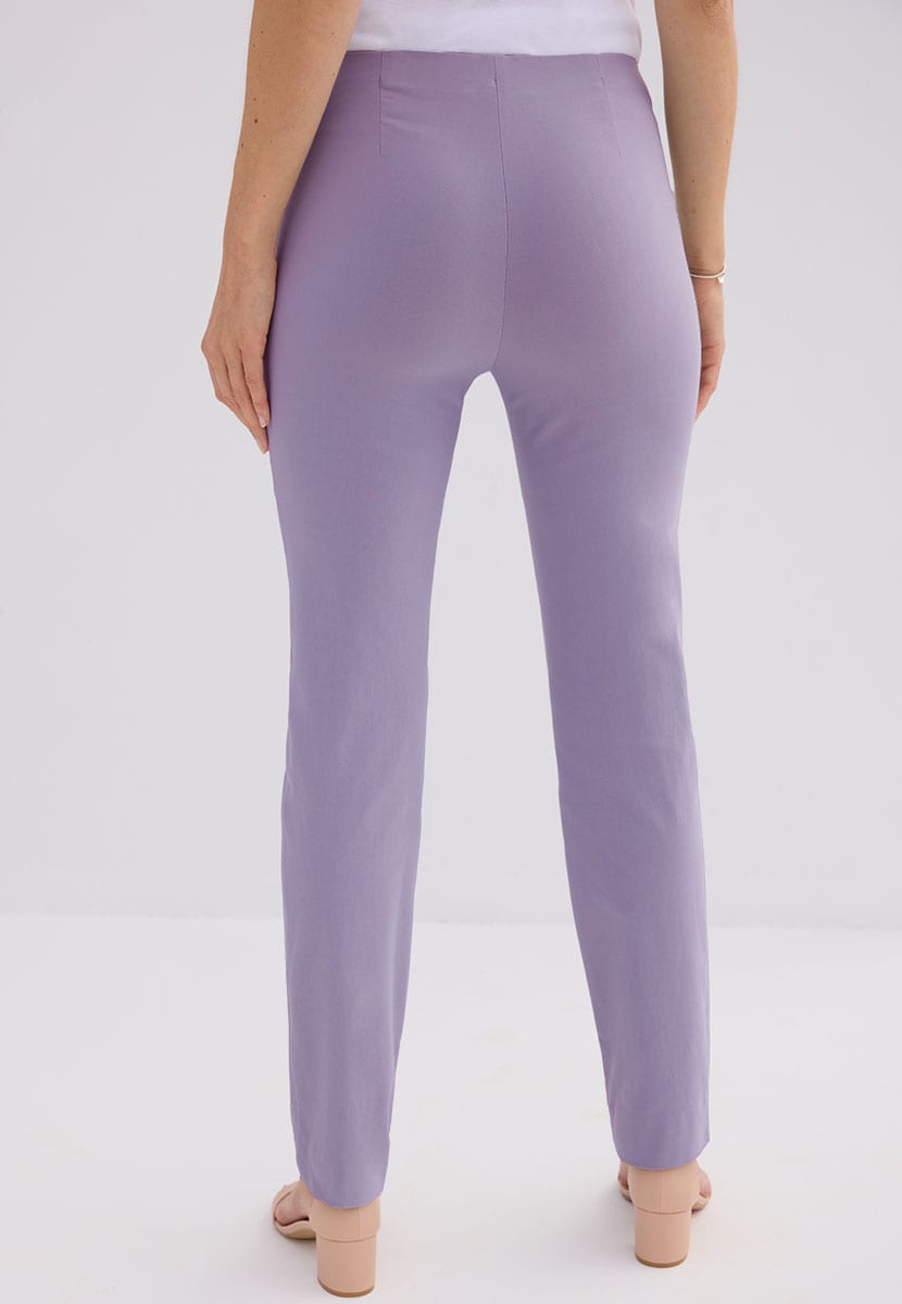 Chloe Slim Leg Easy Fit Trousers Wisteria Purple  with Hidden Stretch Waistband and Flexible Fabric Back View