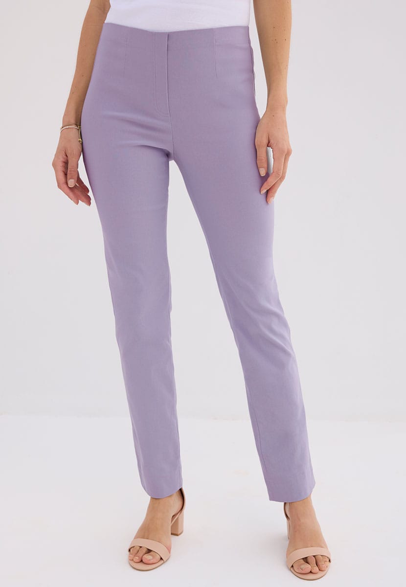Chloe Slim Leg Easy Fit Trousers Wisteria Purple  with Hidden Stretch Waistband and Flexible Fabric 
