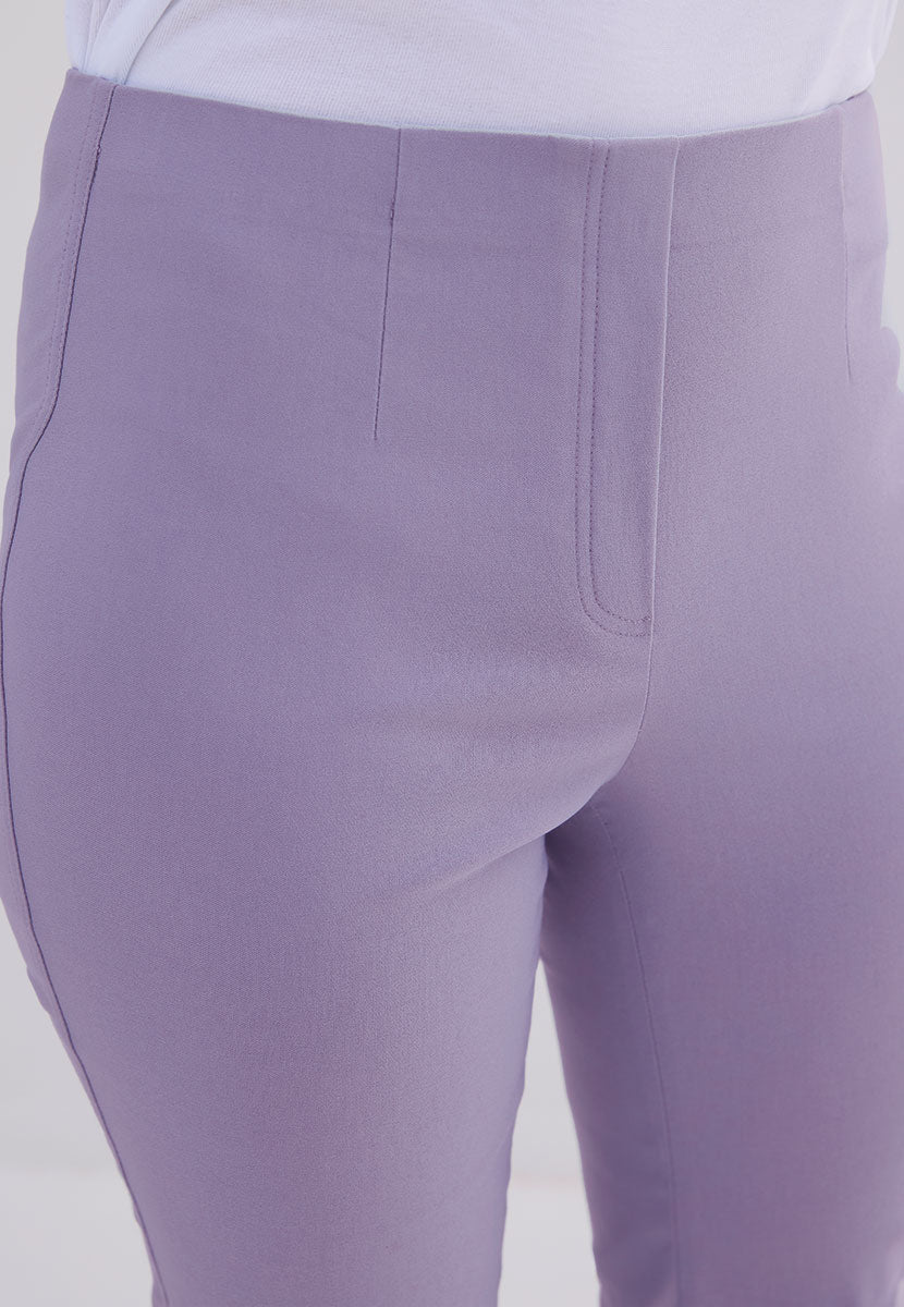 Chloe Slim Leg Easy Fit Trousers Wisteria Purple  with Hidden Stretch Waistband and Flexible Fabric Front Detail