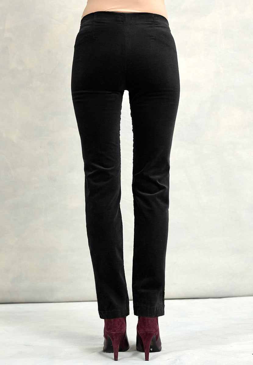 Claire Velvet Straight Leg Pull On Trouser - Black Back View