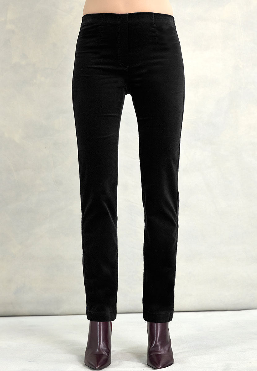 Claire Velvet Straight Leg Pull On Trouser - Black Front Alt View